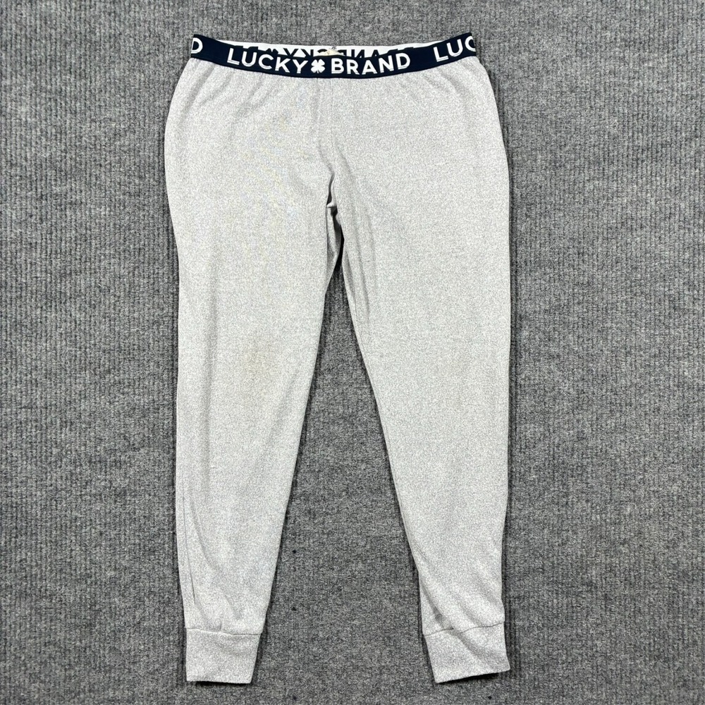 Lucky Brand Womens Jogger Pants Size Large Gray Logo Waistband Stretch Lounge